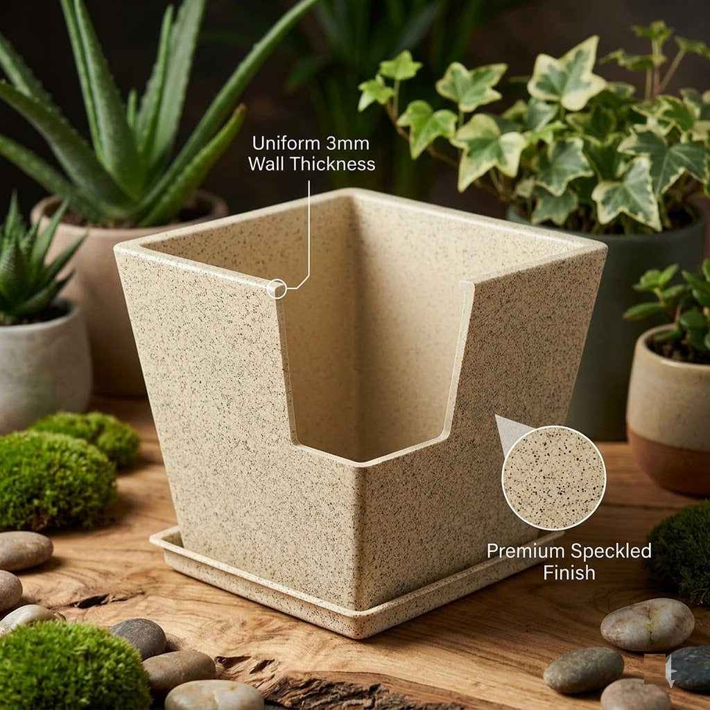 10 Inch Square Greece Marble Look Flower Pot with Tray