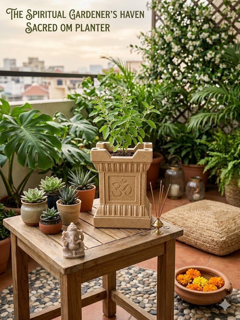 15-Inch Jaguar White Marble Tulsi Pot for Your Sacred Space