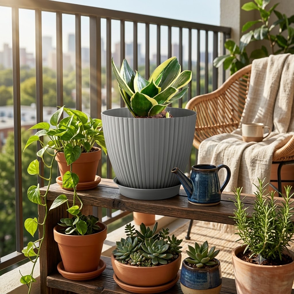 7 Inch (17.78 cm) Unique Design Round Shape Grand Planter Flower Pot Suitable for Indoor and Outdoor Use for Home/Office/Table/Garden/Balcony Decoration – Set of 5