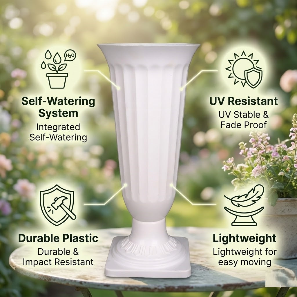 17 Inch White Frooti Plastic Flower Vases  Indoor Decor